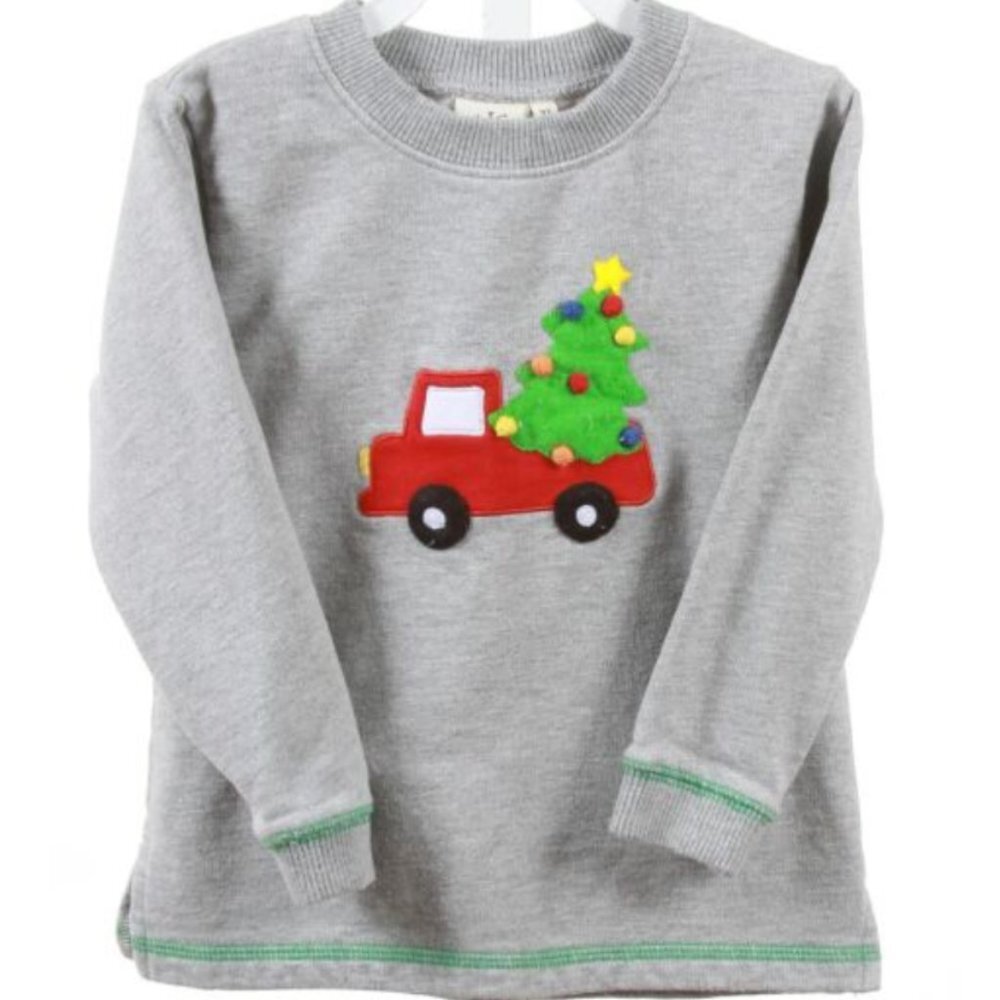 Luigi Kids Gray Truck Sweatshirt Appliqué Christmas Tree with Ornaments Size 3T